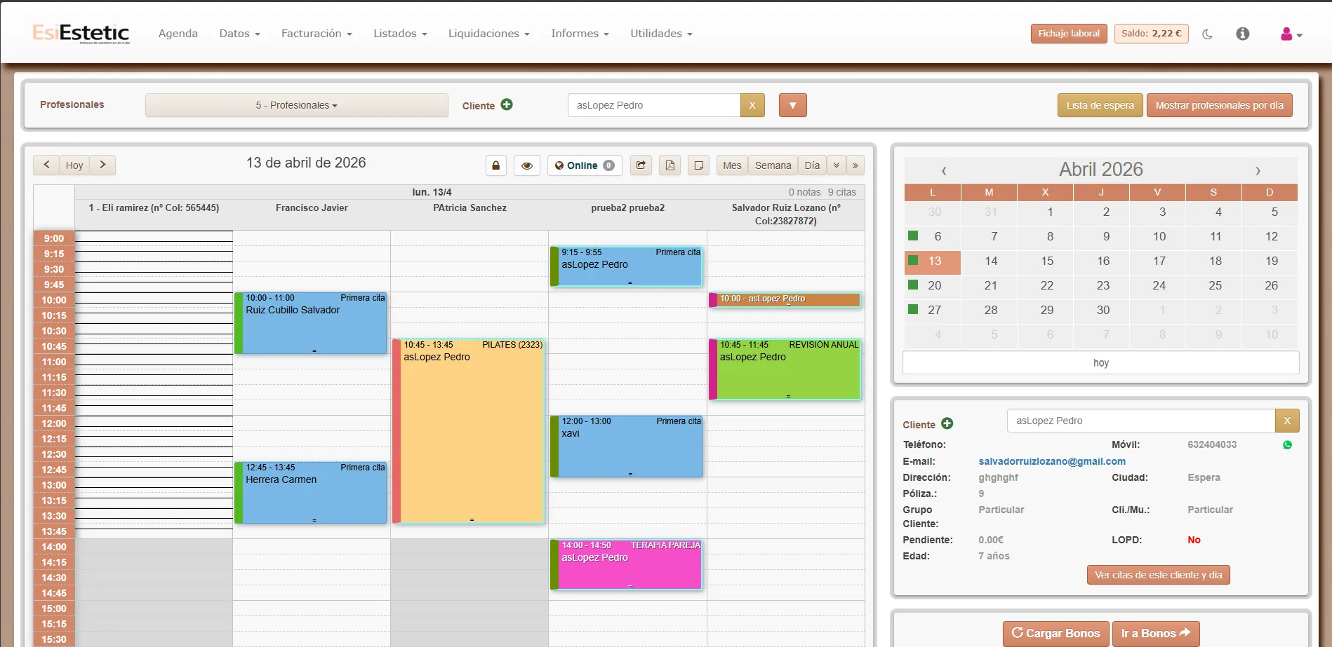 Agenda inteligente de EsiEstetic